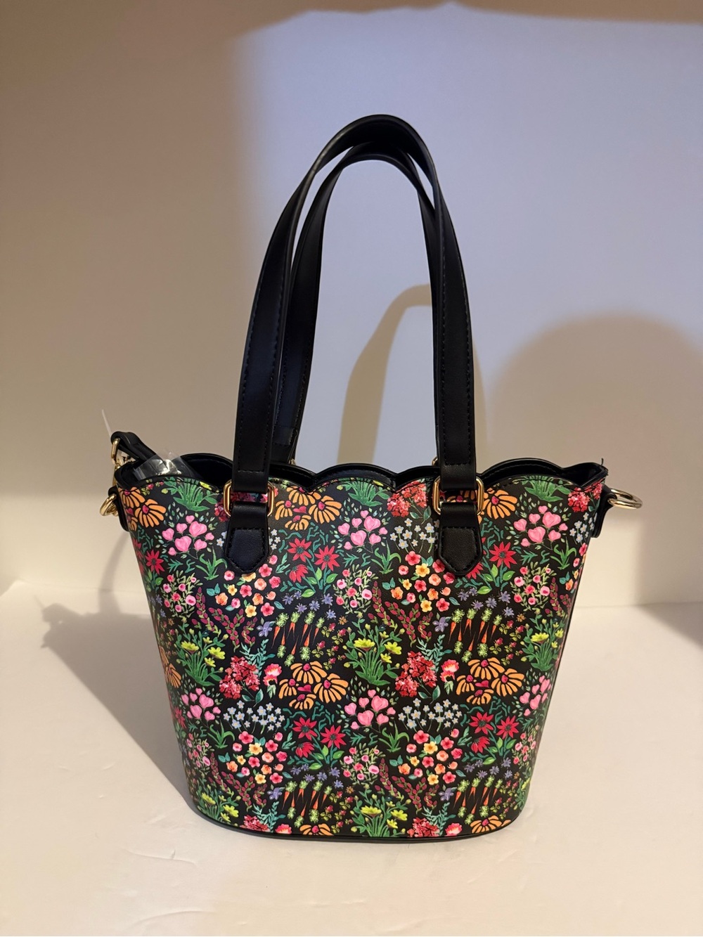 Betsey Johnson Black Floral Tote with Pink & Green Accents - Picture 3 of 16